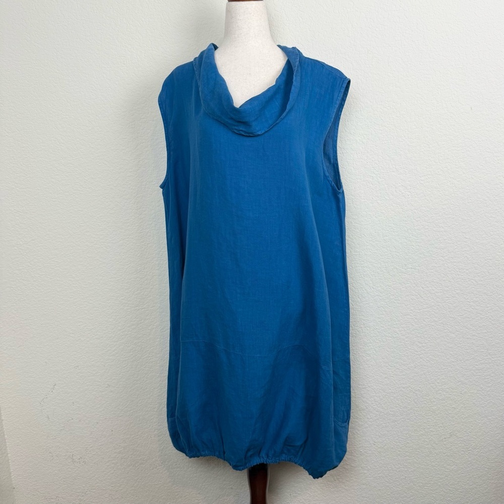 Bryn Walker Cowl Neck Lagenlook Blue 100% Linen Tunic Dress Size XL